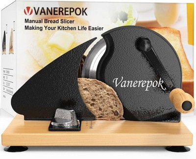 Hand Crank Manual Bread Slicer w/Adjustable Slicing Thickness Black NEW