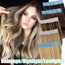 Tape in Hair Extensions Remy Human Hair Full Head PU Hair 14"-24" Blonde 200gr