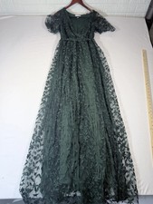 Balticborn Green Floral Lace Maxi Dress Women's M Wrap V-Neck Puff Sleeve