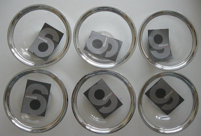 6 x Guzzini Chrom getrimmt klare Acrylschalen. 13 cm. durchmesser,6 cm. tief. Neu.