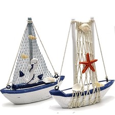 2 PCS Mini Sailboat Decor Bathroom Ornaments Nautical One Size, White + Blue