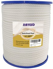 1/4 Inch 300FT Nylon White Solid Braid Rope - Durable 1/4'' 300',