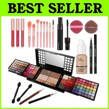 Professional Full Makeup Kit - Eyeshadow, Lipstick, Brushes