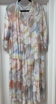 Johhny Was Calme Maxi Kaftan Dress XS Long Sleeve Marble Tie Dye LS Lounge
