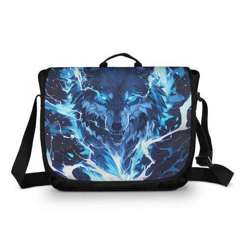 Wolf Lightning Klappe Messenger Bag für Damen Herren Große Schulter Umhängetasche Handtasche... - Bild 1 von 7