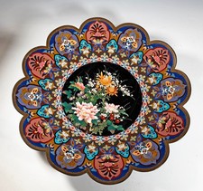 Large and Impressive Antique Japanese Cloisonne Charger Plate w Scalloped Edge