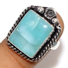 925 Silver Plated Larimar Ring US 7 New Year Jewelry Limited Stock Deal GW