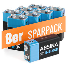 ABSINA 8x 9V Blockbatterien Alkaline - langlebige 9V Batterien f&uuml;r Rauchmelder