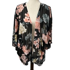 Unbranded Blue Pink Gray Floral Sheer Kimono Style Jacket No Size EUC