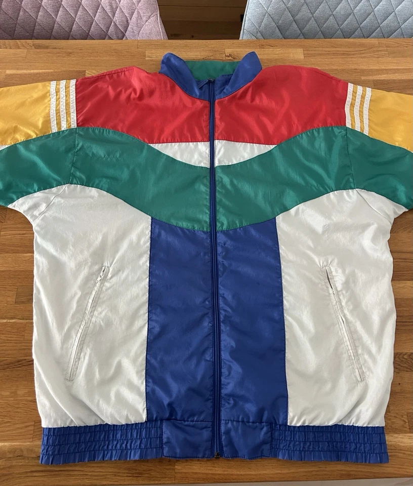 Adidas Trefoil Colorblock Shiny Nylon Vintage Trainingsjacke 80s 90s (D5 / M) - Bild 3 von 4
