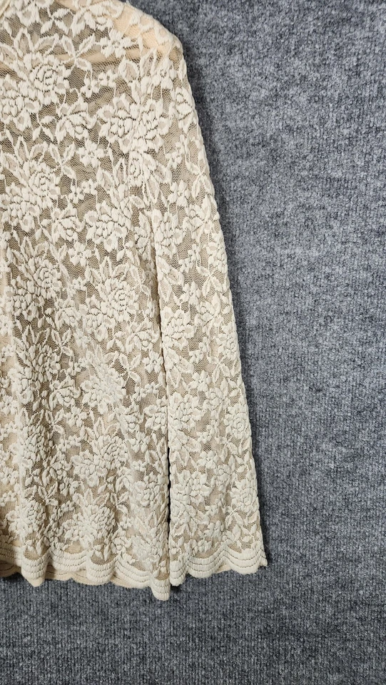 Cardigã vintage coleção Dressbarn Wmn L renda branca jaqueta aberta transparente EUA - Imagem 3 de 4