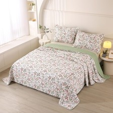 3-Piece Cotton Quilt Set King Quilted Bedding Set Botanical Garden Floral Quilts