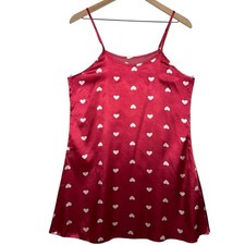 Silky Valentines Heart Hot Pink Barbiecore Slip Mini Dress Lingerie Large