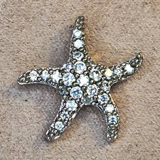 Signed 925 Sterling Silver Starfish Pendant w/ Clear CZ Pav