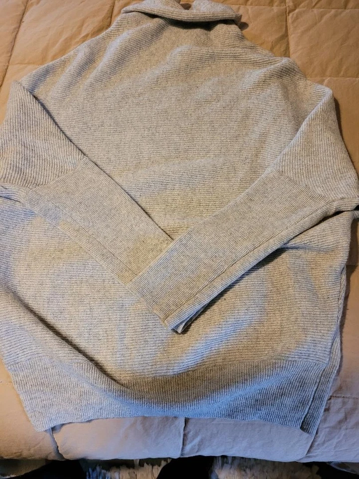 All Saints Cashmere & Wool Sweater L Heather Grey Mock Neck NICE!! - Image 3 of 4