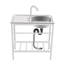  Kitchen Single Bowl Sink Free Standing Sink with Operation Countertop and Botto