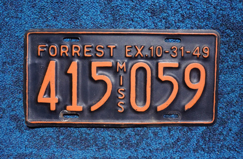 1949 FORREST County MISSISSIPPI License Plate