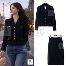 CHANEL 95A Vintage Black CC Buttons Wool Tweed Jacket Skirt Suit Karl 38 US6