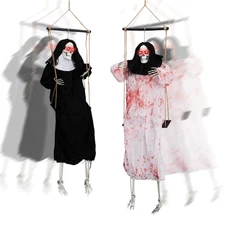 LEADZM 2 Packs Hanging Ghosts Decor with Lighted Up Eyes and Horror Scream, 3ft