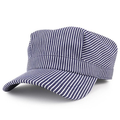 Denim Blue 100% Cotton Hickory Blue Striped Train Conductor Cap Hat