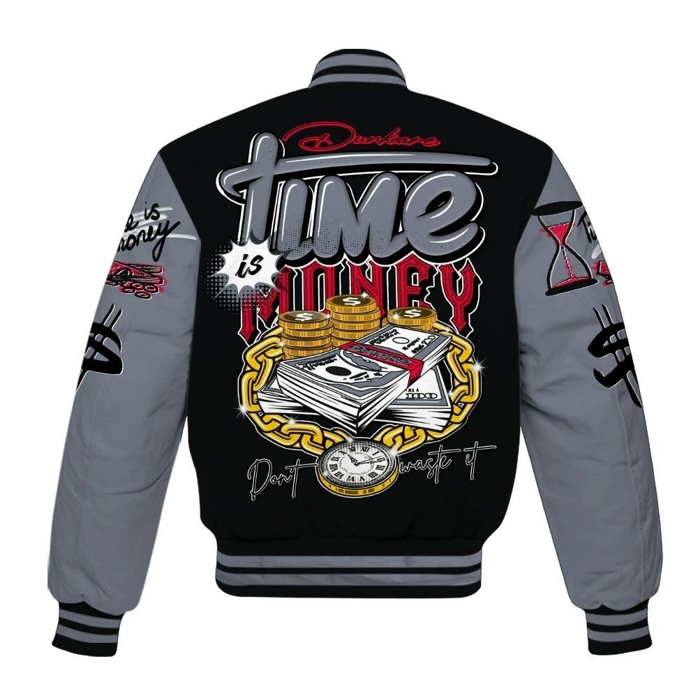 Time Is Money All Over Print Baseball Jacket