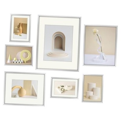 , Aluminum Picture Frames Set of 7 - Gallery Wall Kit - Photo Frames Silver
