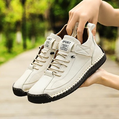 Fashion Sneakers Women Men Handmade Leather Shoes Mid-Top Flats Workwear Loafers