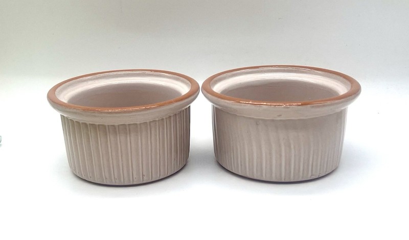 Vintage Emile Henry Fluted Rose Pink Ramekins Made in France 3.5'' 1 Has A Chip