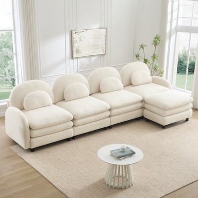 4-Seater Modular Sofa Sectional Cloud-Like Soft w/ Ottoman & Lumbar Pillows
