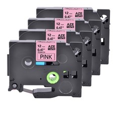 4PK Satin Ribbon Compatible with Brother Black on Pink Tze TZ-RE31 12MM