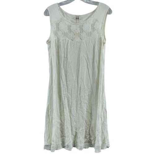 Abito donna 3rd Hill Off White pizzo floreale senza maniche linea A S cotone lino nuovo con etichette