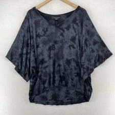 TAHARI Top XL Viscose Jersey Tie Dye Kimono Sleeve Stretch V-Neck Boho Gray