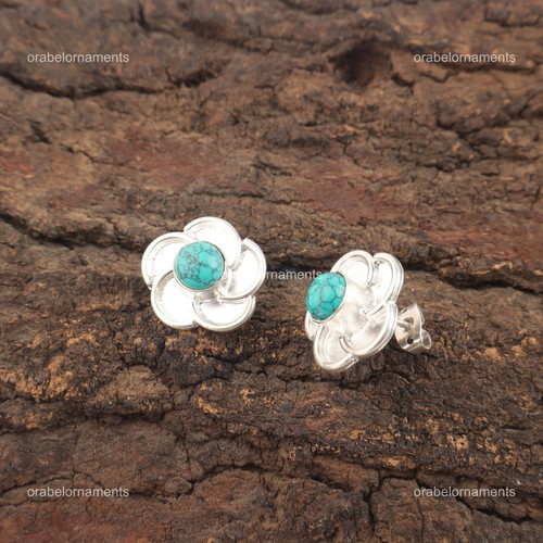 Faceted Blue Turquoise Stone Bezel Drop Dangle Mothers Gift Earrings 925 Silver - Picture 3 of 8