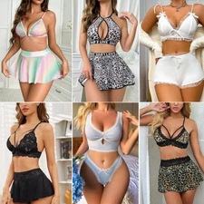 US Women Sexy Lingerie Lace Pajamas Set Bra Shorts Underwear Sleepwear Nightwear
