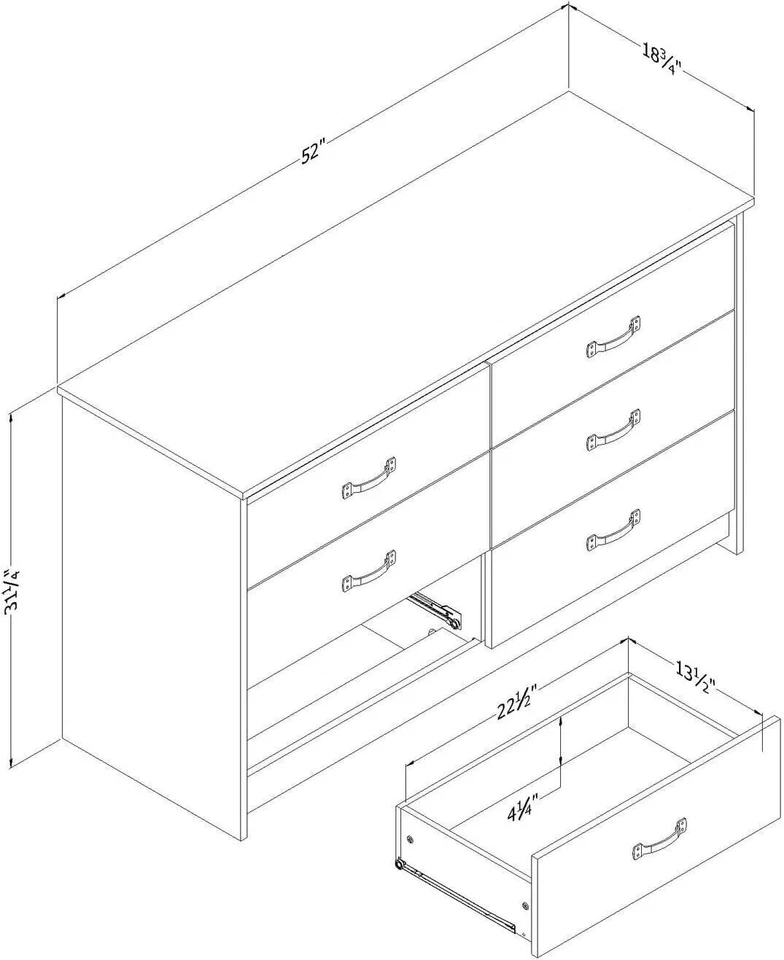 Cómoda doble South Shore Tassio 6 cajones roble desgastado, 31,25 pulgadas x 52 pulgadas x 19 pulgadas Foto 2 de 4