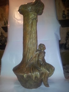 Art Nouveau Belle Epoque Jarron Terracota Figura De Mujer Siglo