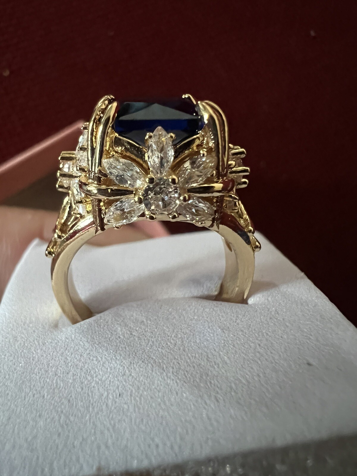 18k gold finish silver ring blue sapphire vintage ring eBay