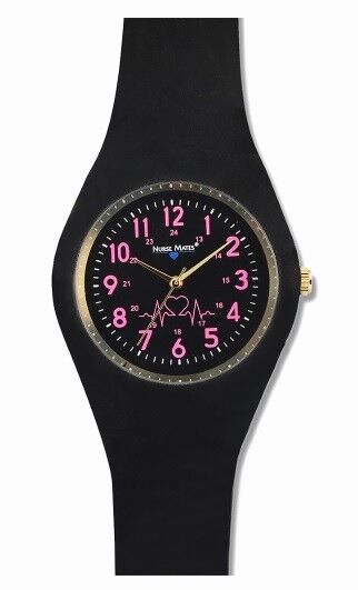 Nurse Mates Medical Black Silicone Uni-Watch With Military Time!