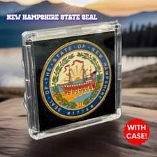 NEW HAMPSHIRE NH 1776 State Seal Colorized Collectible Challenge Coin  W CASE!