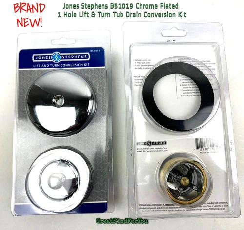 TUB DRAIN CONVERSION KIT Jones Stephens Chrome Plated 1 Hole Lift &Turn B51019 - Picture 4 of 6