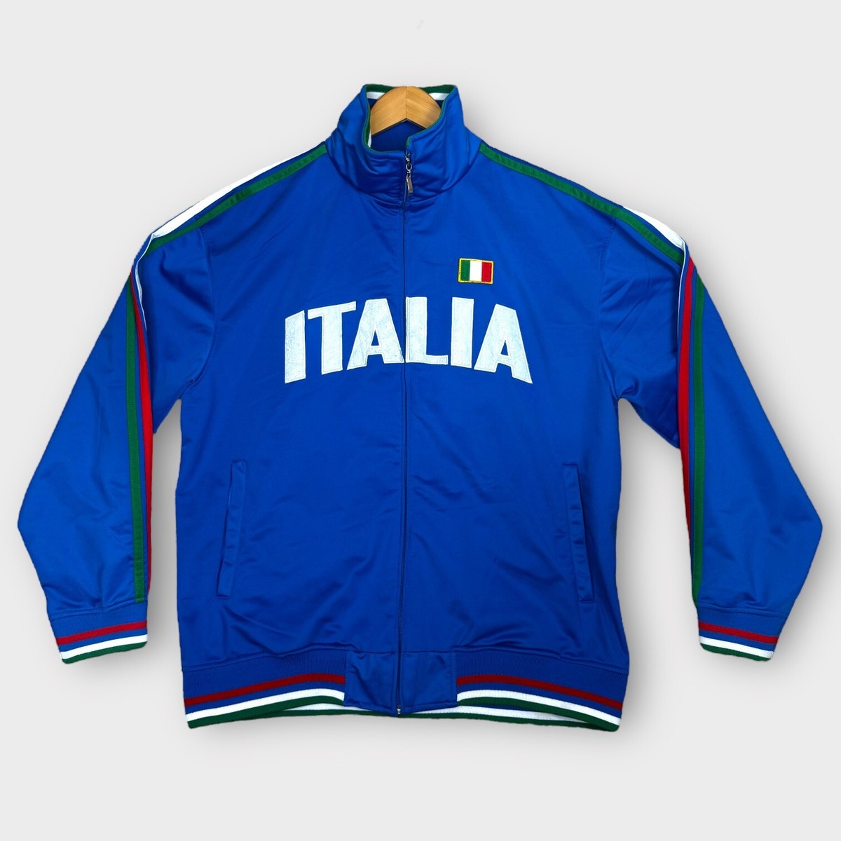 VINTAGE FUTBOL Embroidered ITALIA Zip Up Track Jacket Mens XXL 2XL