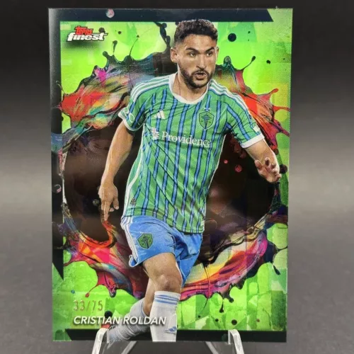Cristian Roldan 2024 Topps Finest MLS Neon Green # /75 Rare  - Seattle Sounders