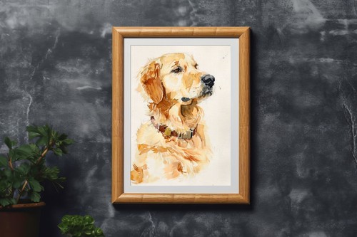 Golden Dog Gaze 5"x7" Print on Matte Paper | Loyal Retriever Watercolor Portrait - Picture 10 of 18