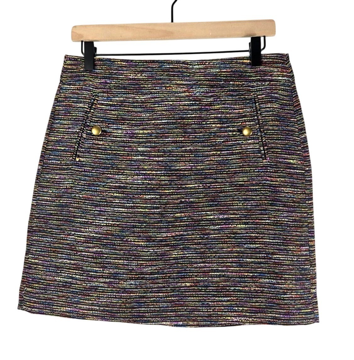 Mini Skirt Woven Tweed Bright Multi Color 6P LOFT Lined Career Preppy Academia-image