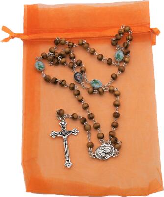 Mother Mary Jesus Crucifix Cross Necklace wood beads Lord's prayer holy gift