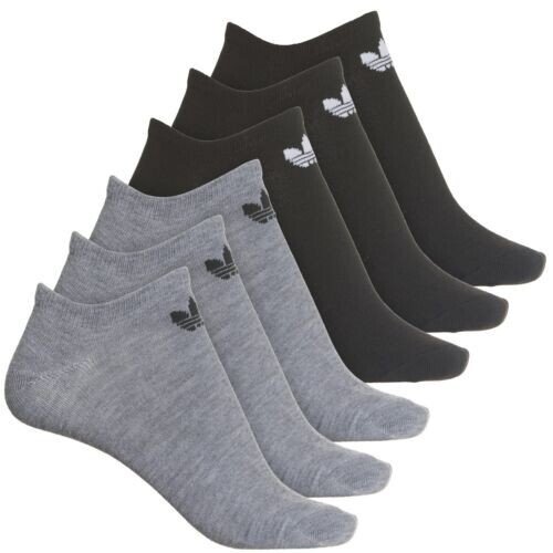 6 Pair Adidas Ankle No Show Socks, Women's Shoe Size 510, Black, Gray