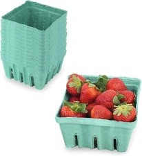 1 Quart Green Berry Produce Fruit Basket Molded Pulp Cardboard  Classic Green
