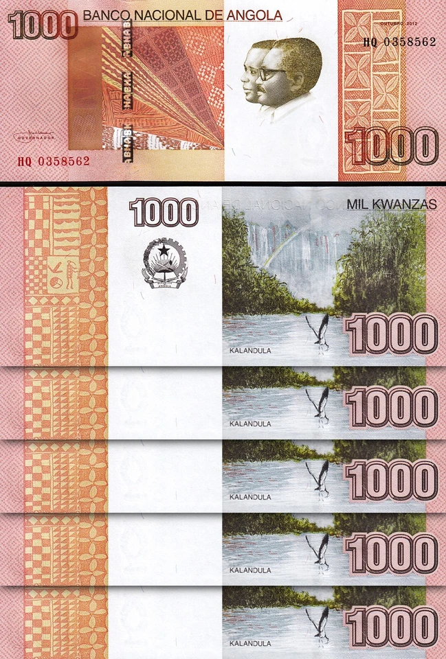 Angola 1000 Kwanzas 2012, UNC, 10 Pcs LOT, Consecutive, P-156a, Prefix HQ - Image 2 of 4