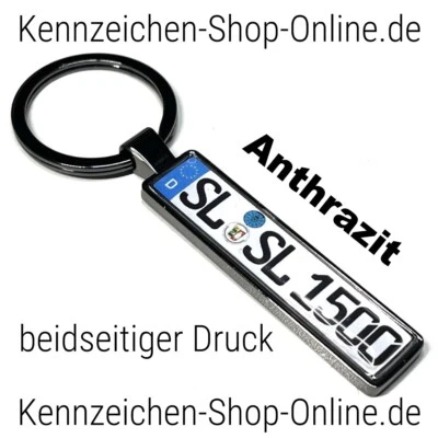 Schlüsselanhänger Anthrazit Autokennzeichen mit Wunschtext Nummernschild - Bild 1 von 4