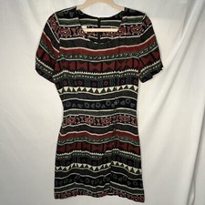 Vtg 80s Nina Piccalino Dress 4 Multicolor Rayon Aztec Tribal Pattern USA Boho